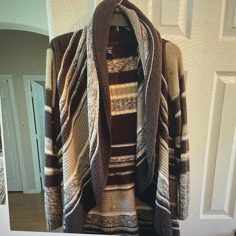 Style & Company brown striped open cardigan XL